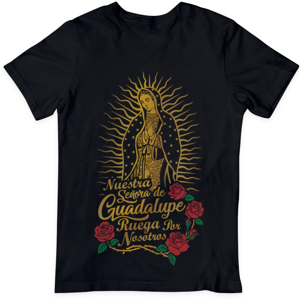 RUEGA POR NOSOTROS VIRGEN DE GUADALUPE unisex camiseta de manga corta Pray for Us short sleeve T-shirt