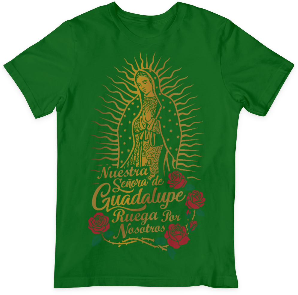 RUEGA POR NOSOTROS VIRGEN DE GUADALUPE unisex camiseta de manga corta Pray for Us short sleeve T-shirt