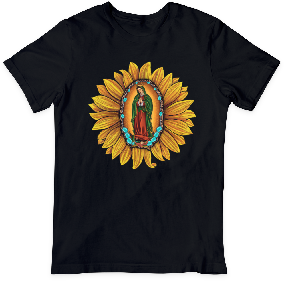 VIRGEN DE GUADALUPE EN GIRASOL unisex camiseta de manga corta Sunflower short sleeve T-shirt