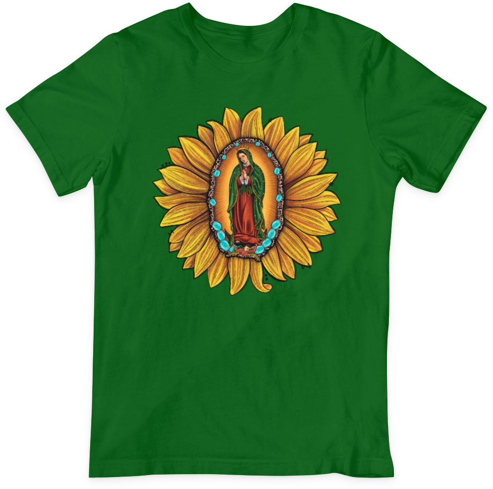 VIRGEN DE GUADALUPE EN GIRASOL unisex camiseta de manga corta Sunflower short sleeve T-shirt