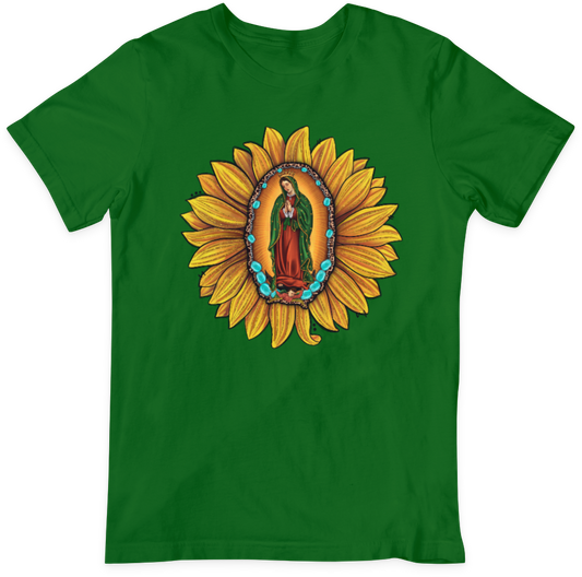 VIRGEN DE GUADALUPE EN GIRASOL unisex camiseta de manga corta Sunflower short sleeve T-shirt